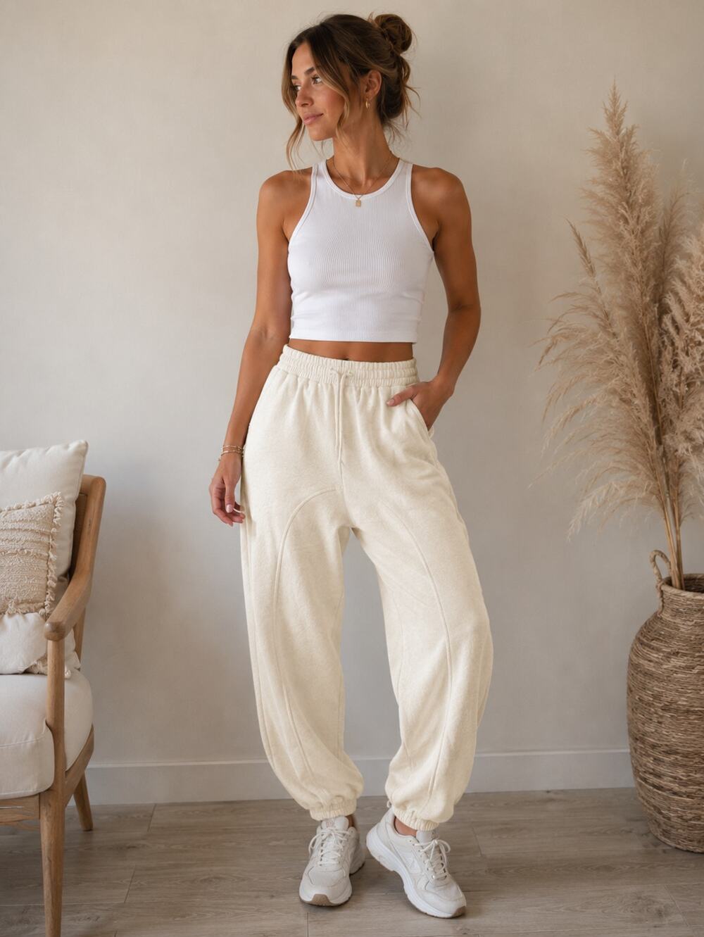 ZARA Cream Oversized Jogger Sweatpants Barrel Style